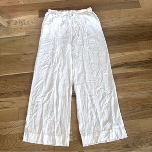 Women's Wide Leg White Linen/Cotton blend Pants